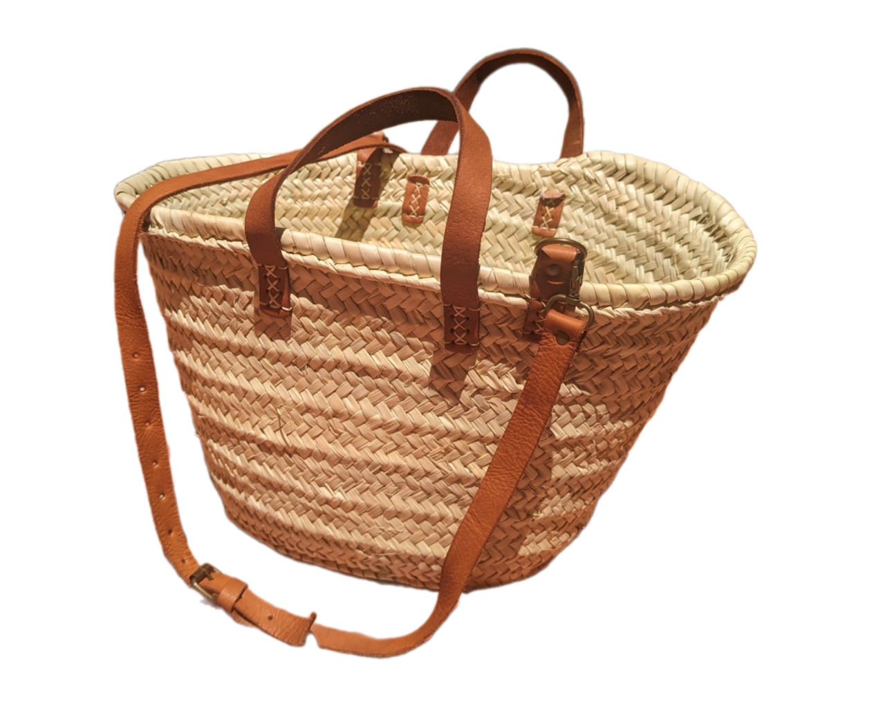 French Market Basket with Brown Leather Handle