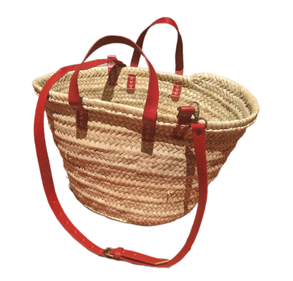 French Market Basket with Red Leather Handle