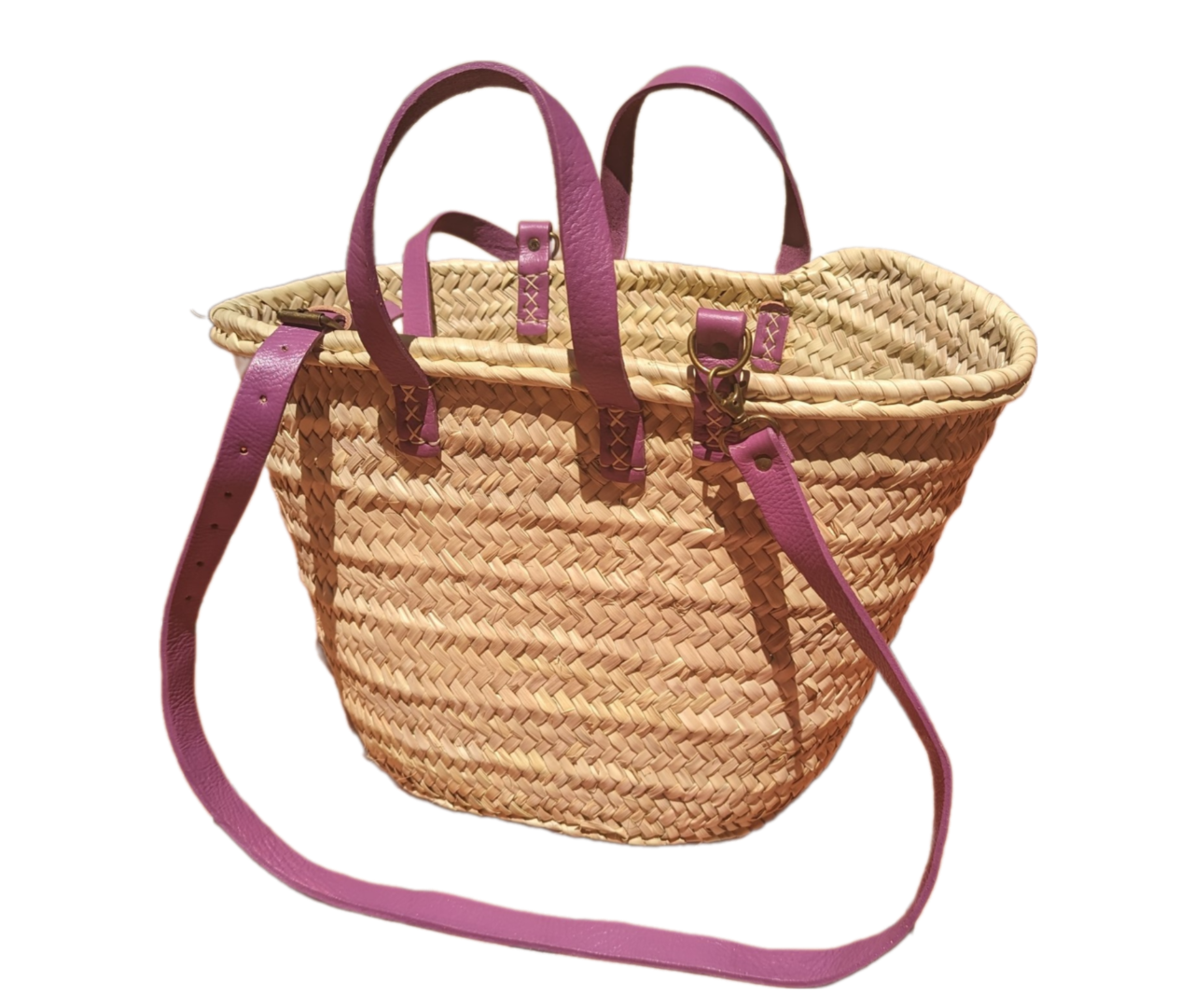 French Market Basket with Purple Leather Handle