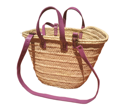 French Market Basket with Purple Leather Handle