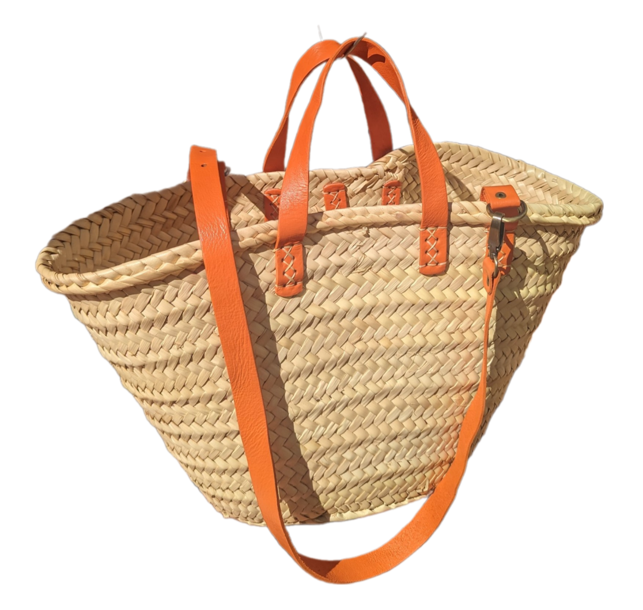 French Market Basket with Orange Leather Handle