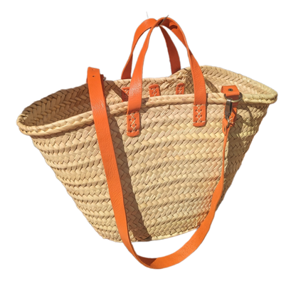 French Market Basket with Orange Leather Handle