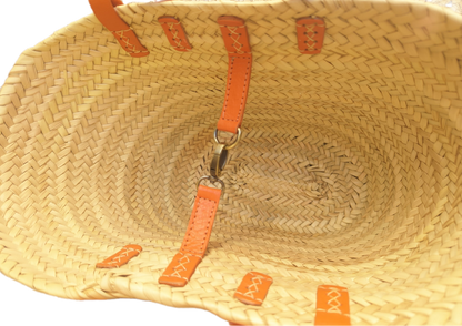 French Market Basket with Orange Leather Handle