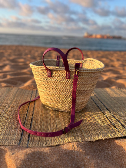 French Market Basket with Purple Leather Handle