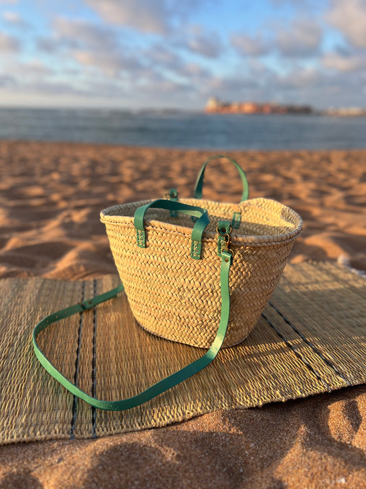 French Market Basket with Blue Leather Handle